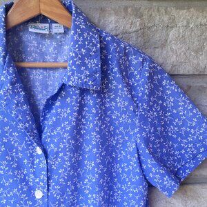 Vintage Blue Country Calico Short Sleeve Button Down / 3 for $33 Sale!